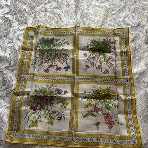 Floral Silk Handkerchief with Yellow Border